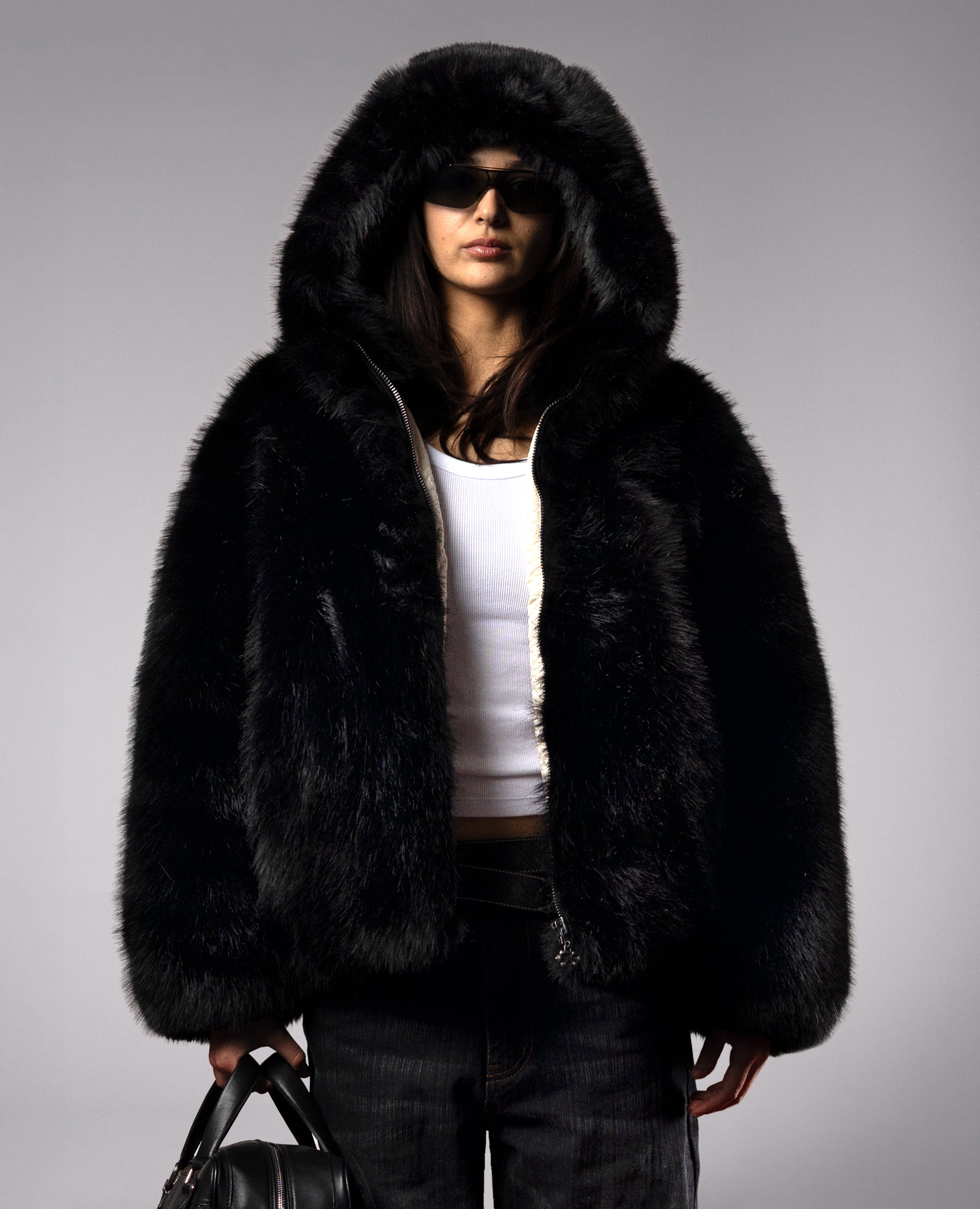 BLACK FAUXFUR JACKET