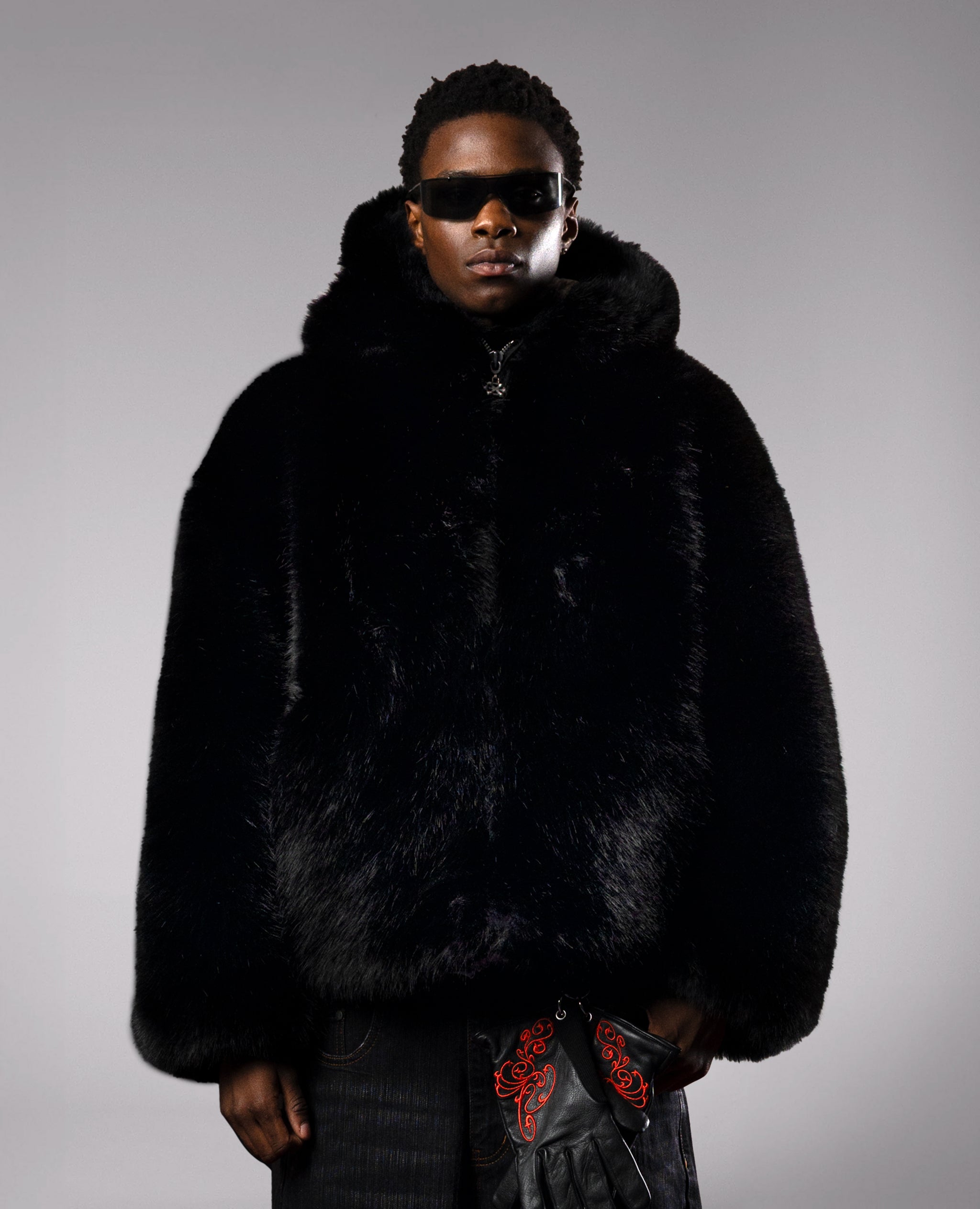 BLACK FAUXFUR JACKET