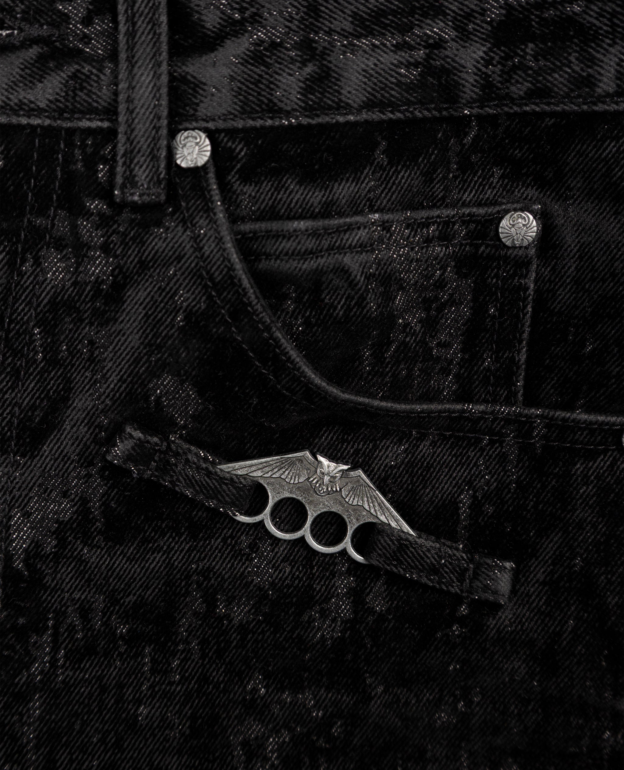 BLACK KNUCKLE BOOTCUT VELVET PANTS