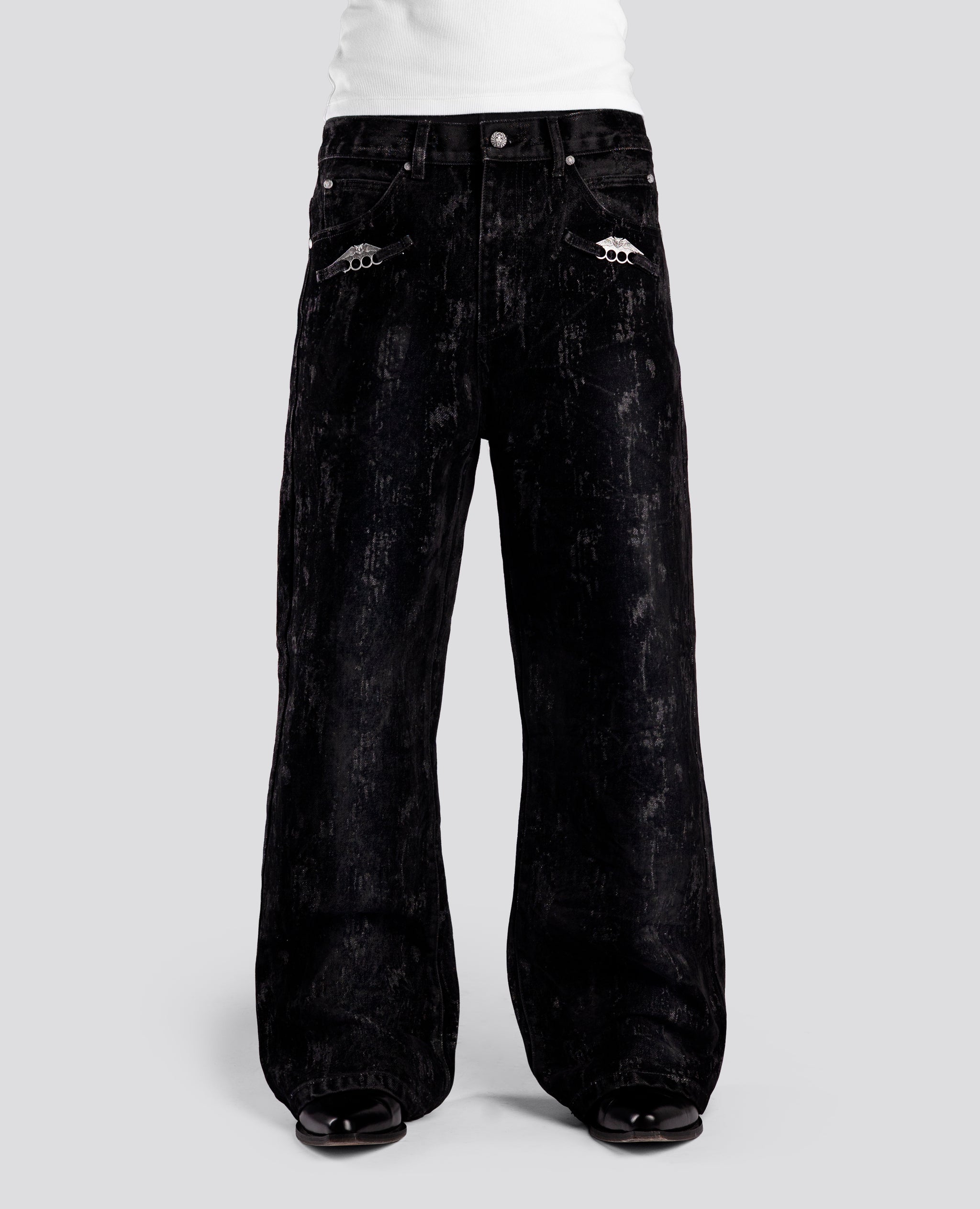 BLACK KNUCKLE BOOTCUT VELVET PANTS