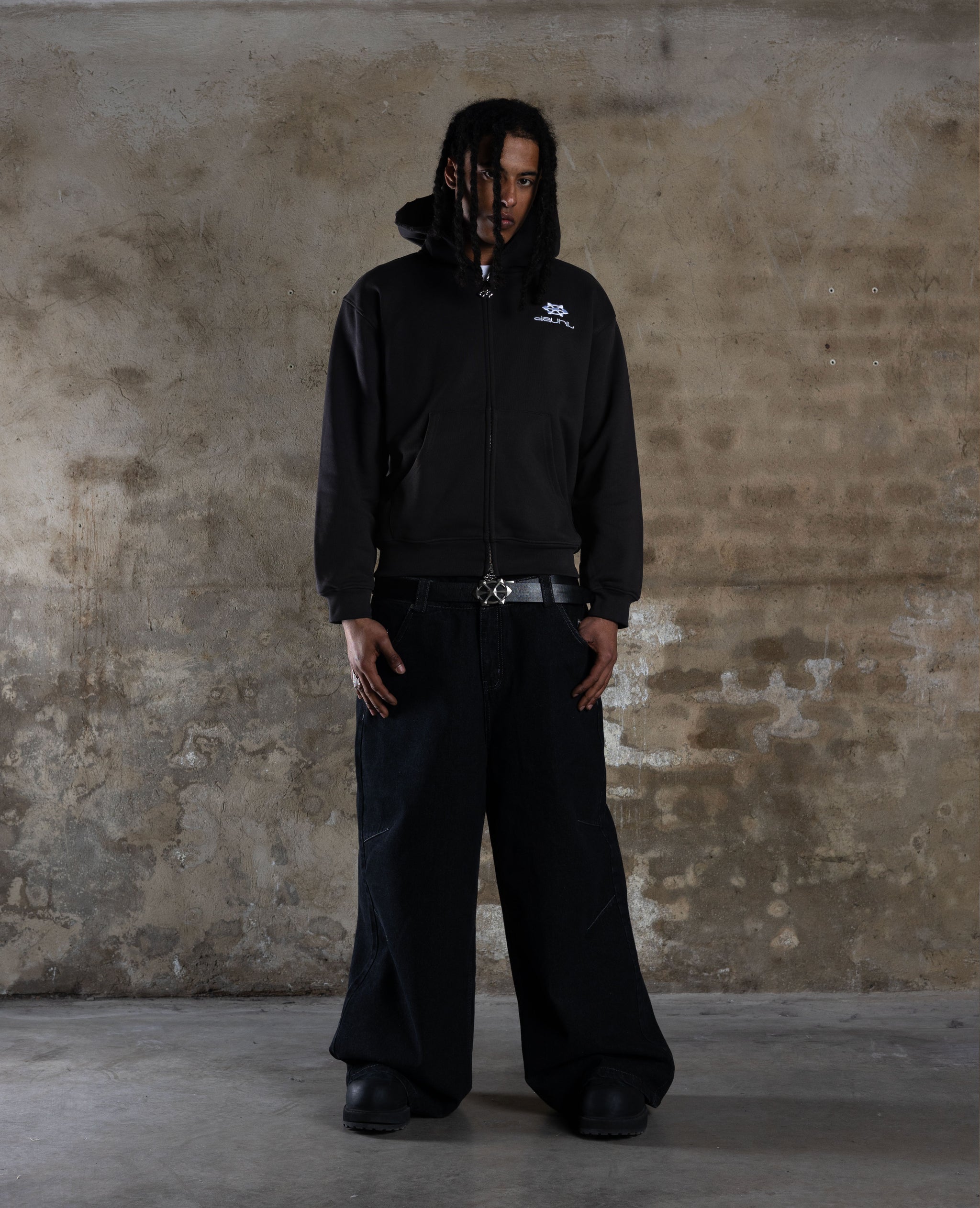 DARK GREY DISTRESSED ZIP
