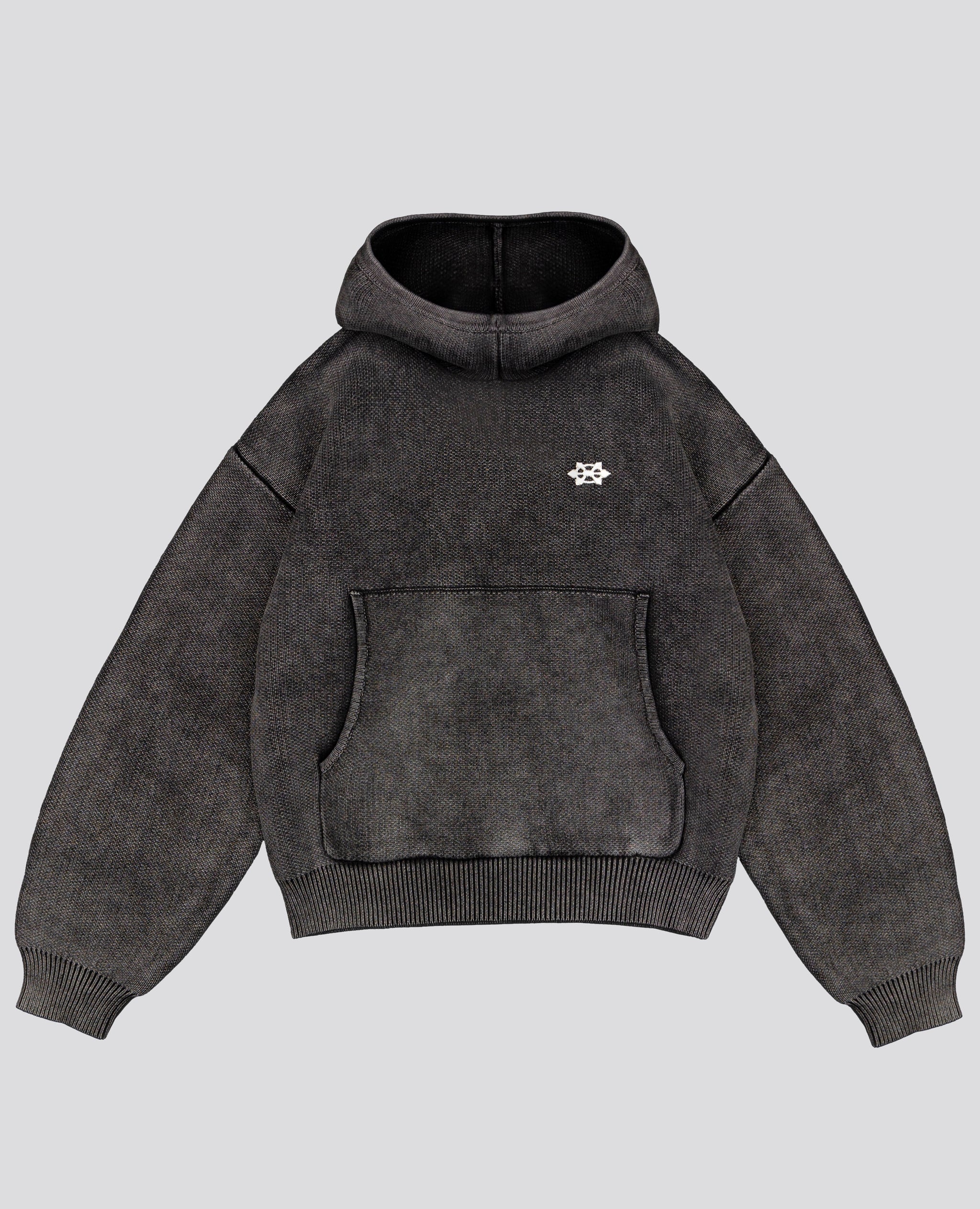 WASHED BLACK HOODED KNIT