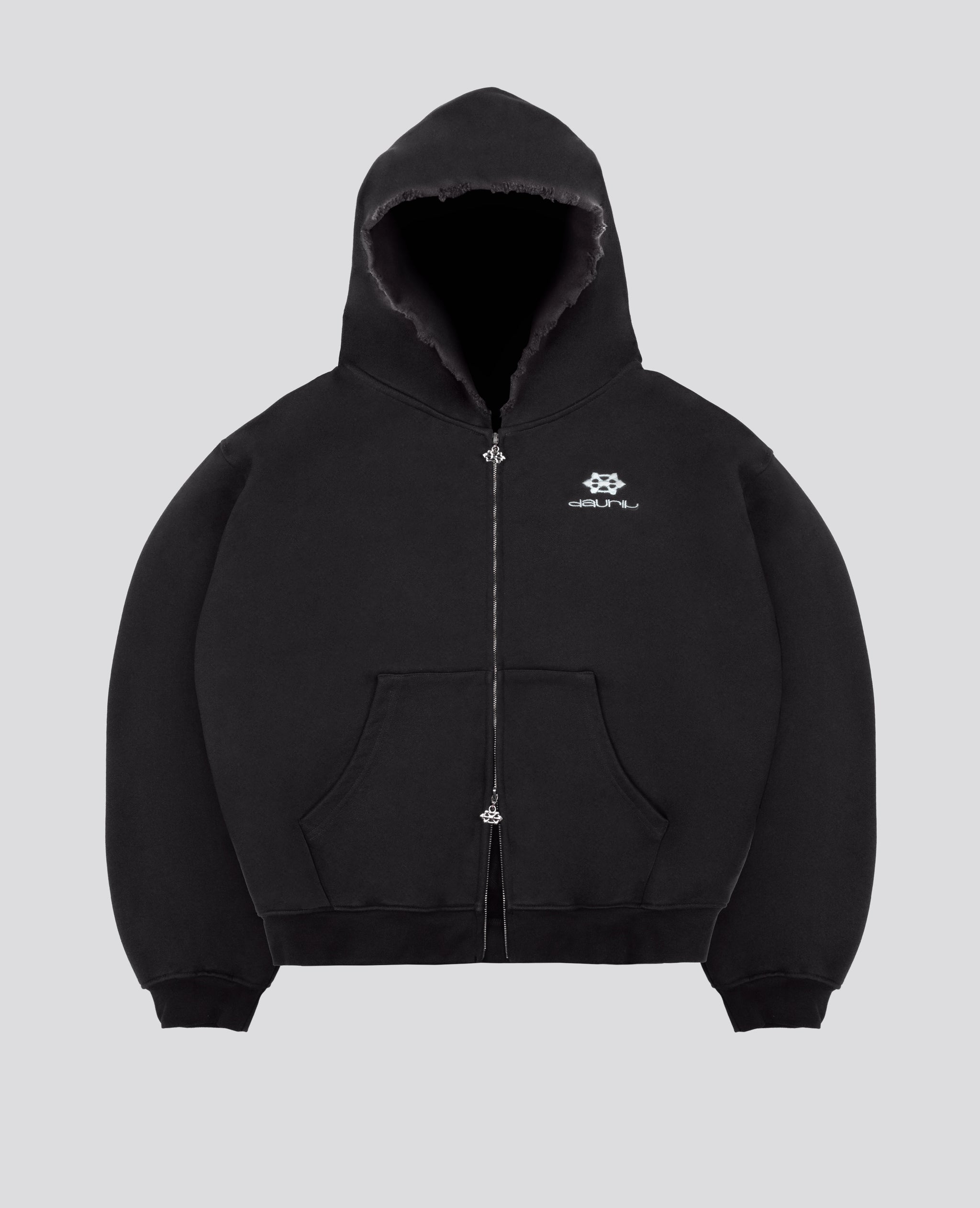DARK GREY DISTRESSED ZIP